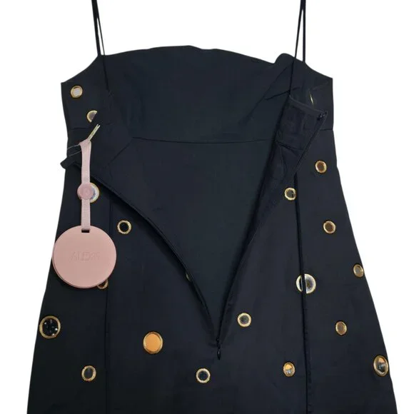 Alexis Malia Midi Dress Black Mirrored Grommet Curved Size S NWT‎ - Picture 8 of 11